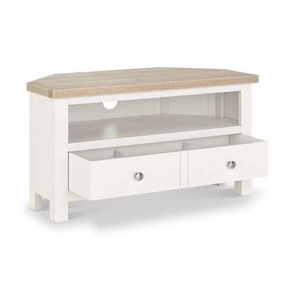 ROS-OUT-00304 Grade-C1 Roseland Furniture Farro Two Tone Corner TV Unit RRP £164.95