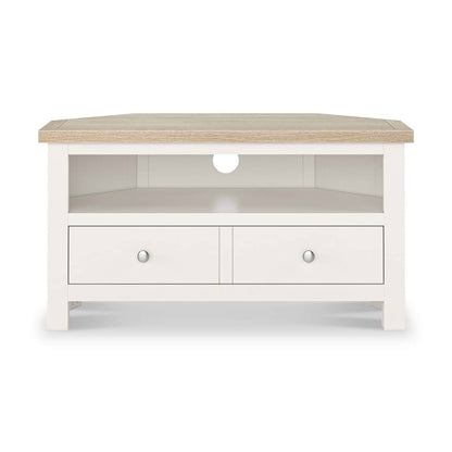 ROS-OUT-00304 Grade-C1 Roseland Furniture Farro Two Tone Corner TV Unit RRP £164.95