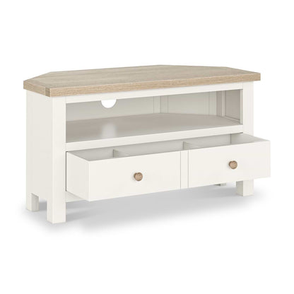 ROS-OUT-00304 Grade-C1 Roseland Furniture Farro Two Tone Corner TV Unit RRP £164.95
