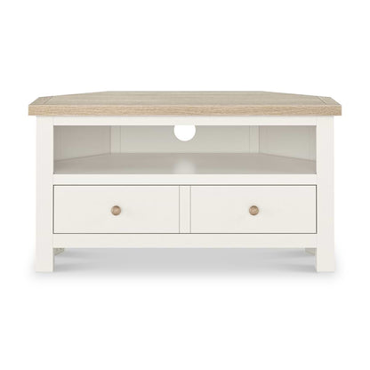 ROS-OUT-00304 Grade-C1 Roseland Furniture Farro Two Tone Corner TV Unit RRP £164.95