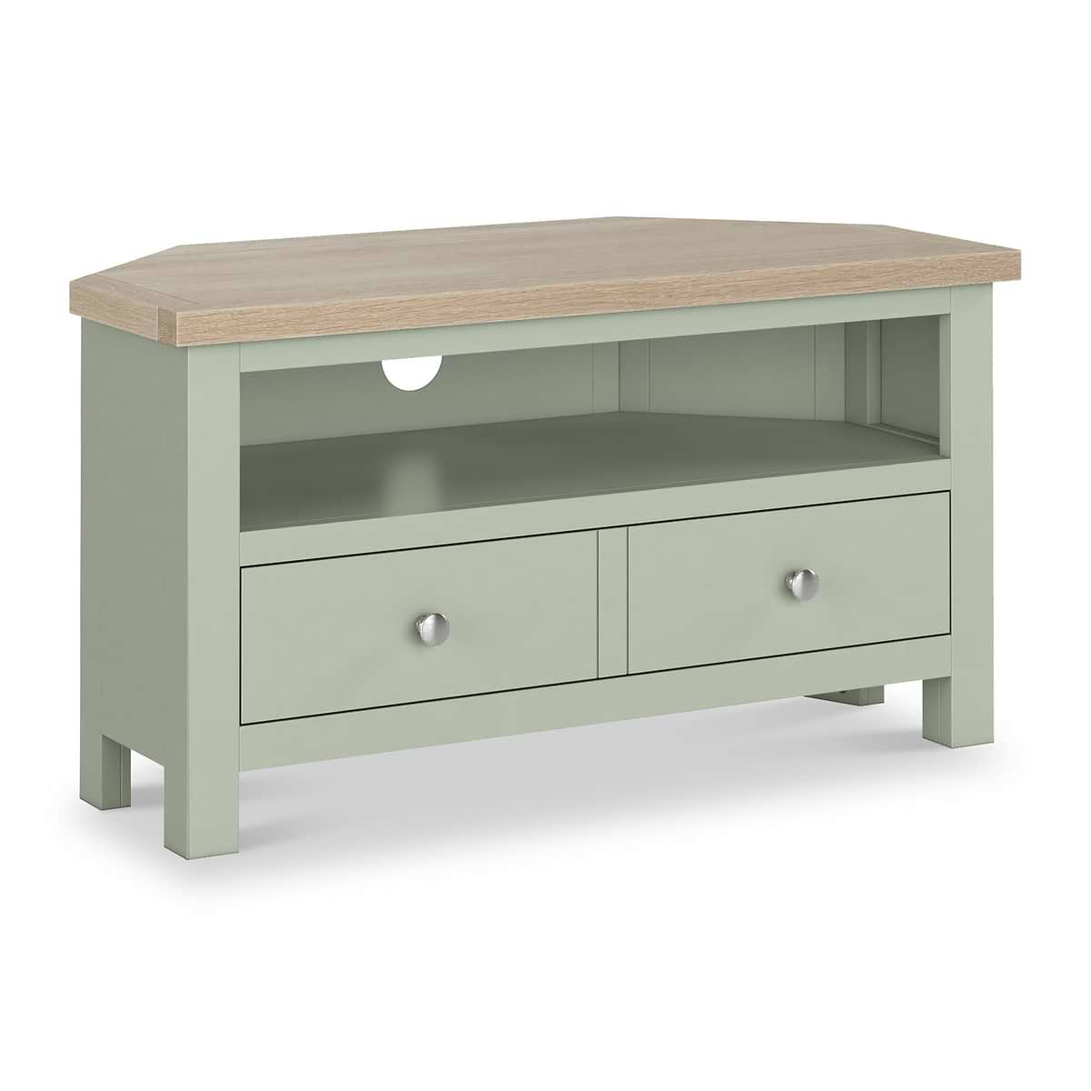 ROS-OUT-00490 Grade-C1 Roseland Furniture Farro Corner TV Unit Washed Oak & Sage RRP £164.95
