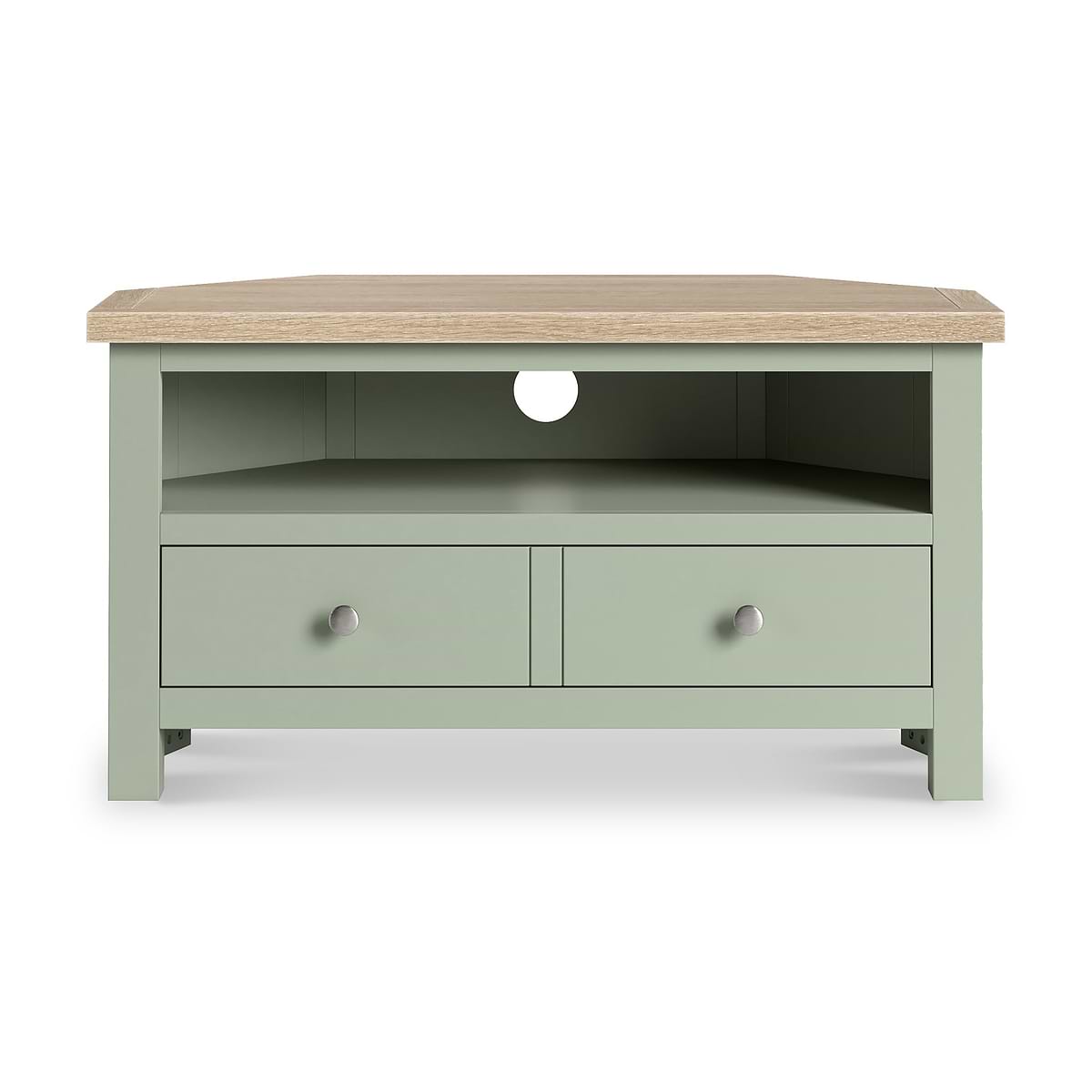 ROS-OUT-00490 Grade-C1 Roseland Furniture Farro Corner TV Unit Washed Oak & Sage RRP £164.95