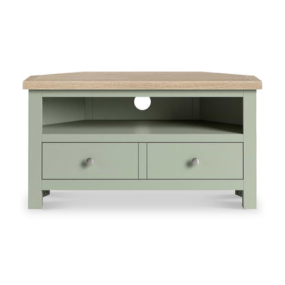 ROS-OUT-00490 Grade-C1 Roseland Furniture Farro Corner TV Unit Washed Oak & Sage RRP £164.95