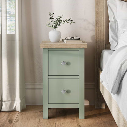 ROS-OUT-00003 Grade-C0 Roseland Furniture Farro Slim Bedside Washed Oak & Sage RRP £89.95