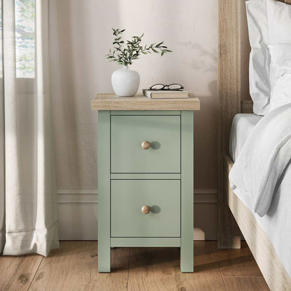 ROS-OUT-00003 Grade-C0 Roseland Furniture Farro Slim Bedside Washed Oak & Sage RRP £89.95