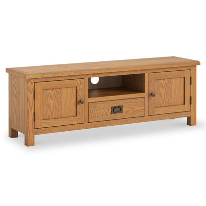 ROS-OUT-00247 Grade-C1 Roseland Furniture Surrey Oak 140cm Wide TV Stand RRP £229.95