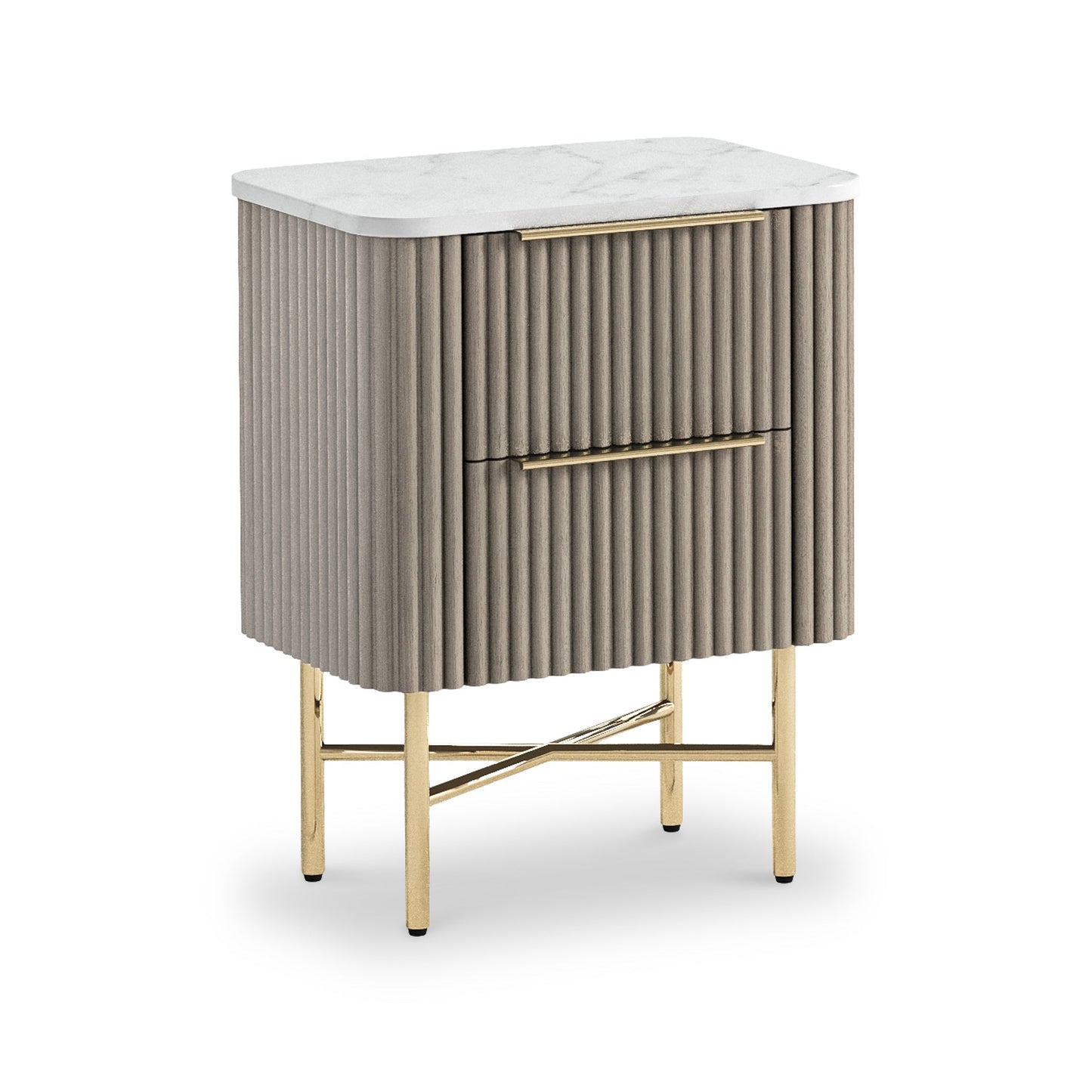 ROS-OUT-00226 Grade-C3 Roseland Furniture Amelie Grey Fluted 2 Drawer Narrow Bedside Table RRP £309.95