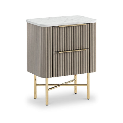 ROS-OUT-00226 Grade-C3 Roseland Furniture Amelie Grey Fluted 2 Drawer Narrow Bedside Table RRP £309.95