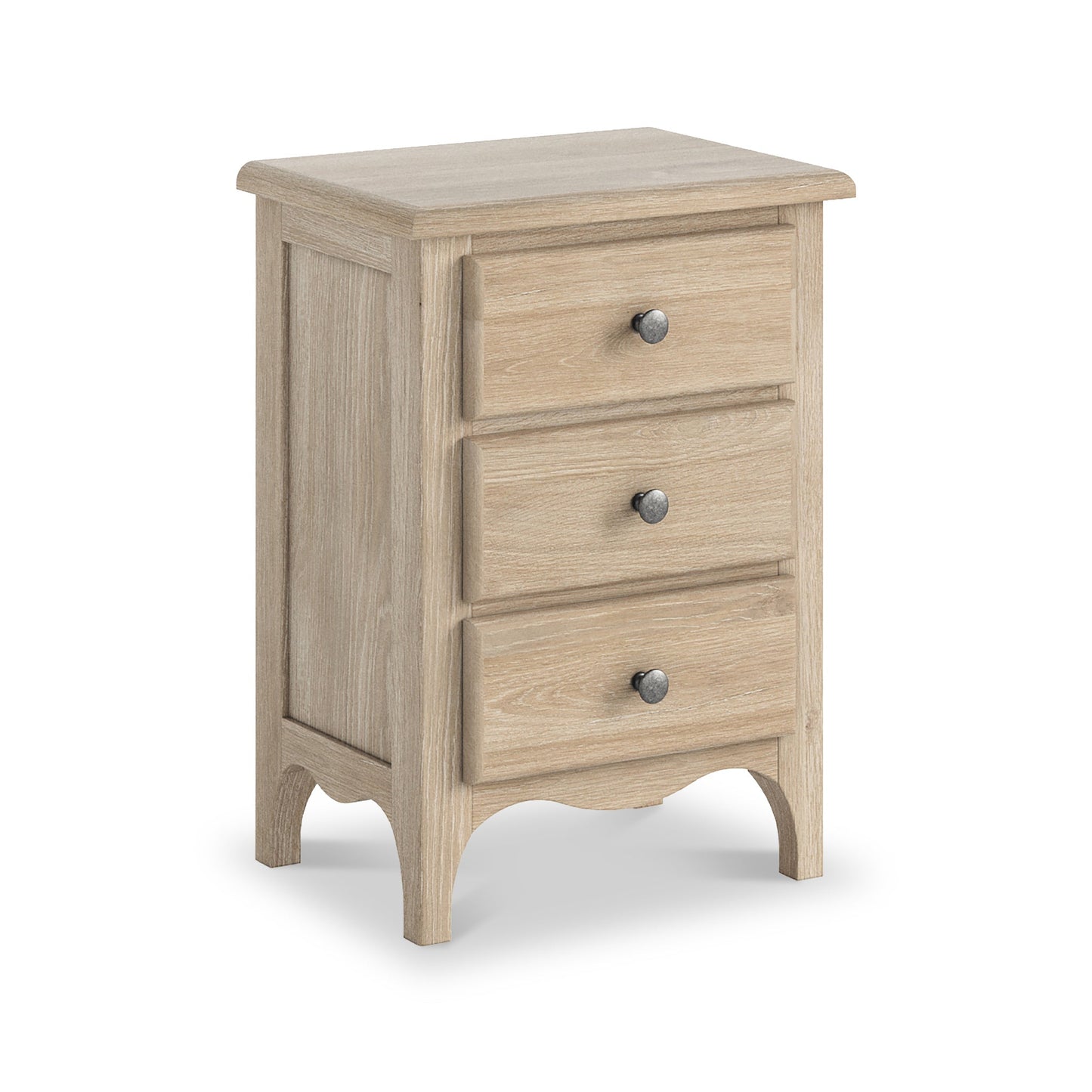 ROS-OUT-00621 Grade-C1 Roseland Furniture Celine Washed Oak 3 Drawer Bedside Table RRP £139.95