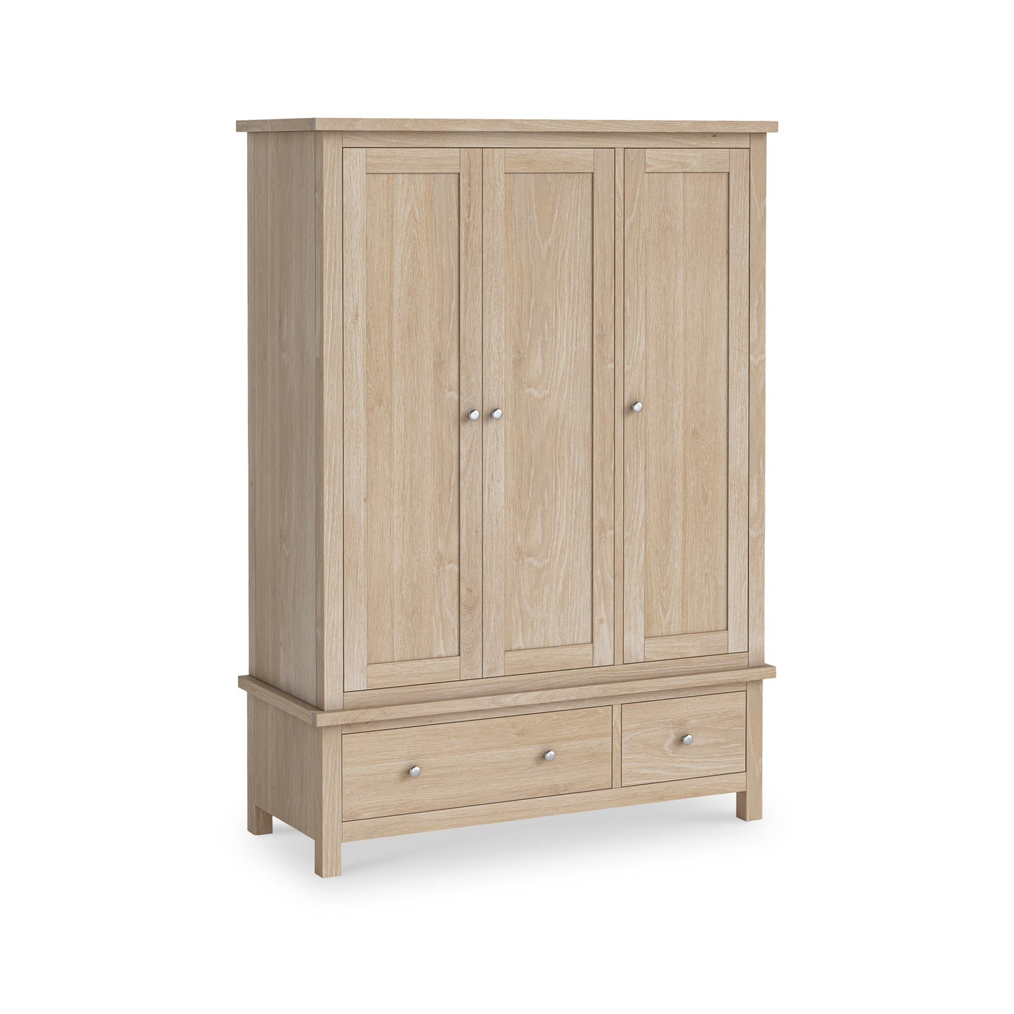 ROS-OUT-00647 Grade-C1 Roseland Furniture Farrow Washed Oak Triple Wardrobe with Drawers RRP £734.95