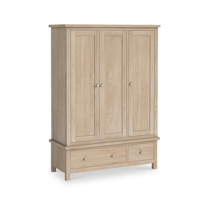 ROS-OUT-00647 Grade-C1 Roseland Furniture Farrow Washed Oak Triple Wardrobe with Drawers RRP £734.95