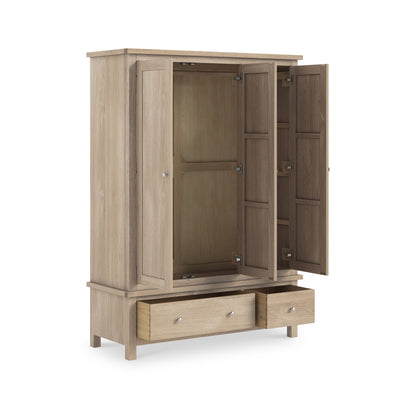 ROS-OUT-00647 Grade-C1 Roseland Furniture Farrow Washed Oak Triple Wardrobe with Drawers RRP £734.95
