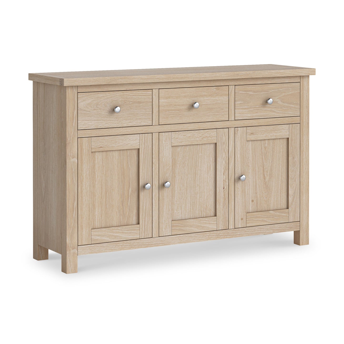 ROS-OUT-00608 Grade-C1 Roseland Furniture Farrow Washed Oak Large Sideboard RRP £369.95