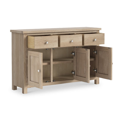 ROS-OUT-00608 Grade-C1 Roseland Furniture Farrow Washed Oak Large Sideboard RRP £369.95