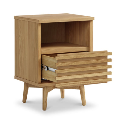 ROS-OUT-00322 Grade-C1 Roseland Furniture Kari Light Oak Slim Bedside Table RRP £129.95