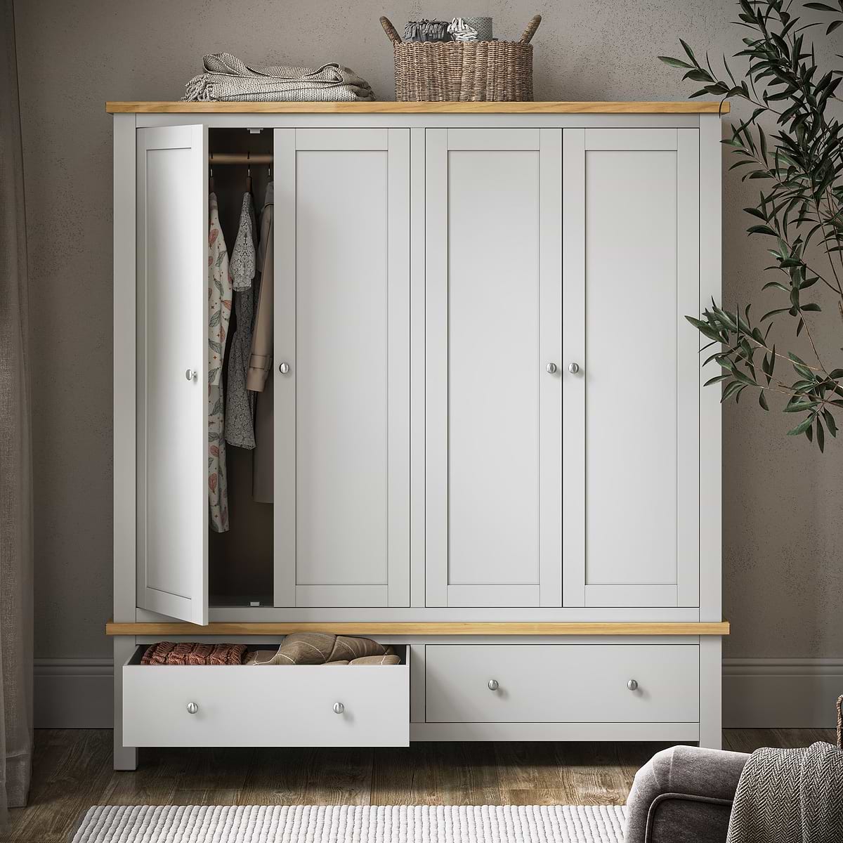 ROS-OUT-00387 Grade-B Roseland Furniture Farro 4 Door Wardrobe - Grey RRP £829.95