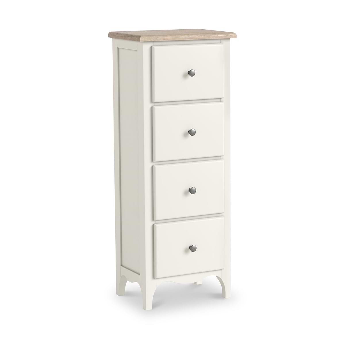 ROS-OUT-00371 Grade-B Roseland Furniture Celine Coconut White Oak Top 4 Drawer Tallboy Chest RRP £254.95