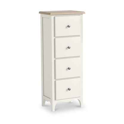 ROS-OUT-00371 Grade-B Roseland Furniture Celine Coconut White Oak Top 4 Drawer Tallboy Chest RRP £254.95