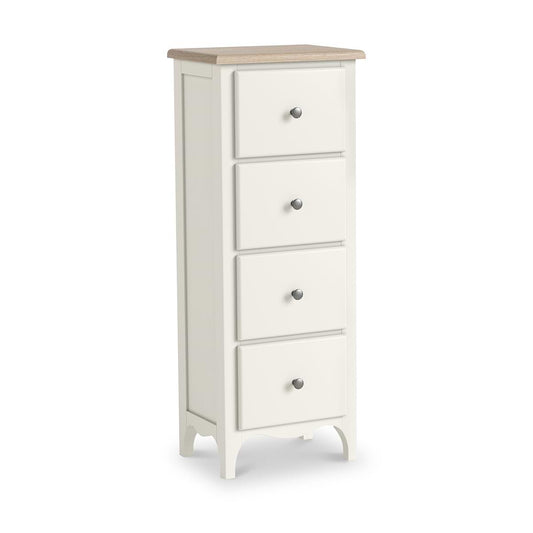 ROS-OUT-00371 Grade-B Roseland Furniture Celine Coconut White Oak Top 4 Drawer Tallboy Chest RRP £254.95