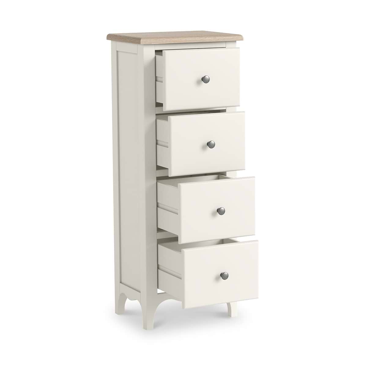 ROS-OUT-00371 Grade-B Roseland Furniture Celine Coconut White Oak Top 4 Drawer Tallboy Chest RRP £254.95