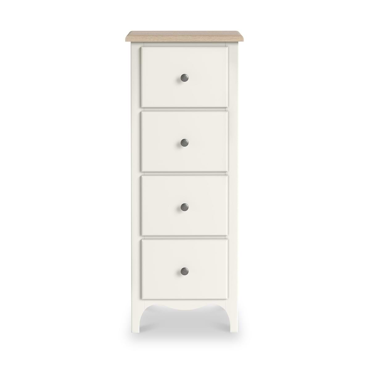 ROS-OUT-00371 Grade-B Roseland Furniture Celine Coconut White Oak Top 4 Drawer Tallboy Chest RRP £254.95