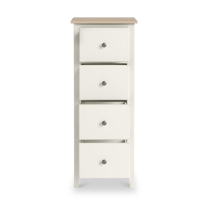 ROS-OUT-00371 Grade-B Roseland Furniture Celine Coconut White Oak Top 4 Drawer Tallboy Chest RRP £254.95