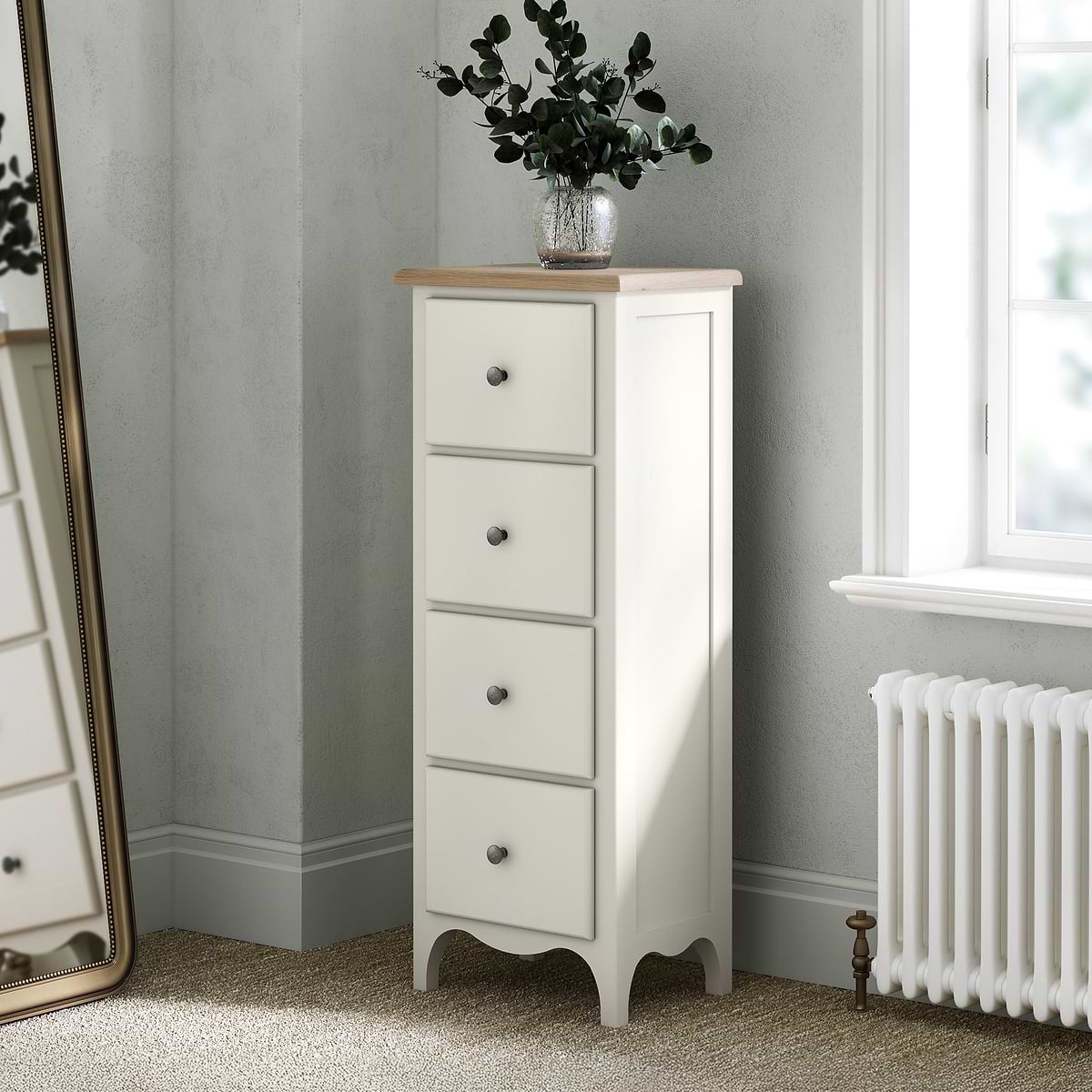 ROS-OUT-00371 Grade-B Roseland Furniture Celine Coconut White Oak Top 4 Drawer Tallboy Chest RRP £254.95