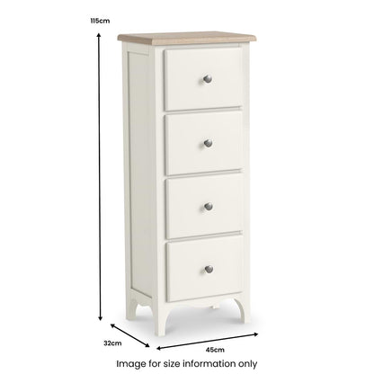ROS-OUT-00371 Grade-B Roseland Furniture Celine Coconut White Oak Top 4 Drawer Tallboy Chest RRP £254.95