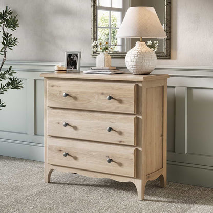 ROS-OUT-00259 Grade-C1 Roseland Furniture Celine Washed Oak 3 Drawer Chest RRP £269.95