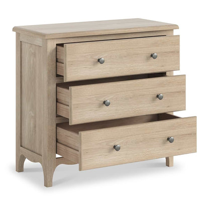 ROS-OUT-00259 Grade-C1 Roseland Furniture Celine Washed Oak 3 Drawer Chest RRP £269.95
