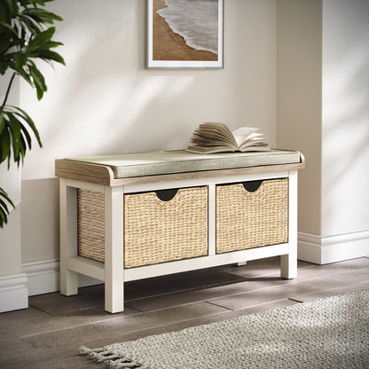 ROS-OUT-00318 Grade-B Roseland Furniture Farro Basket Storage Bench Coconut White RRP £169.95