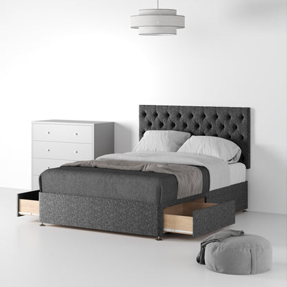 ROS-OUT-00343 Grade-B Roseland Furniture Farrow Diamond 26 Headboard & Divan - Linen Look-King-2 Drawers - Linen Silver RRP £379.95