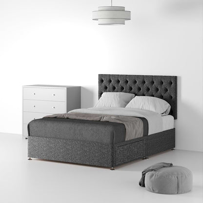 ROS-OUT-00343 Grade-B Roseland Furniture Farrow Diamond 26 Headboard & Divan - Linen Look-King-2 Drawers - Linen Silver RRP £379.95