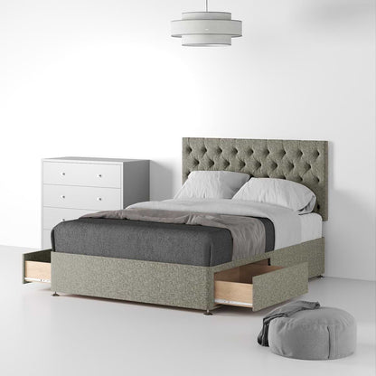 ROS-OUT-00343 Grade-B Roseland Furniture Farrow Diamond 26 Headboard & Divan - Linen Look-King-2 Drawers - Linen Silver RRP £379.95