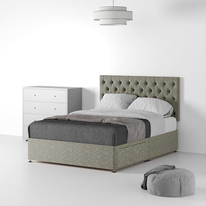 ROS-OUT-00343 Grade-B Roseland Furniture Farrow Diamond 26 Headboard & Divan - Linen Look-King-2 Drawers - Linen Silver RRP £379.95