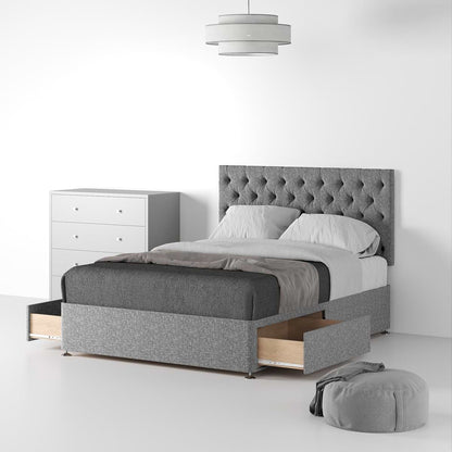 ROS-OUT-00343 Grade-B Roseland Furniture Farrow Diamond 26 Headboard & Divan - Linen Look-King-2 Drawers - Linen Silver RRP £379.95