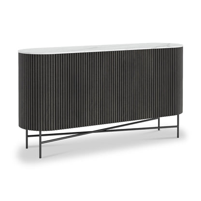 ROS-OUT-00018 Grade-C1 Roseland Furniture Milo Mango & Marble Fluted Large Sideboard Black RRP £854.95