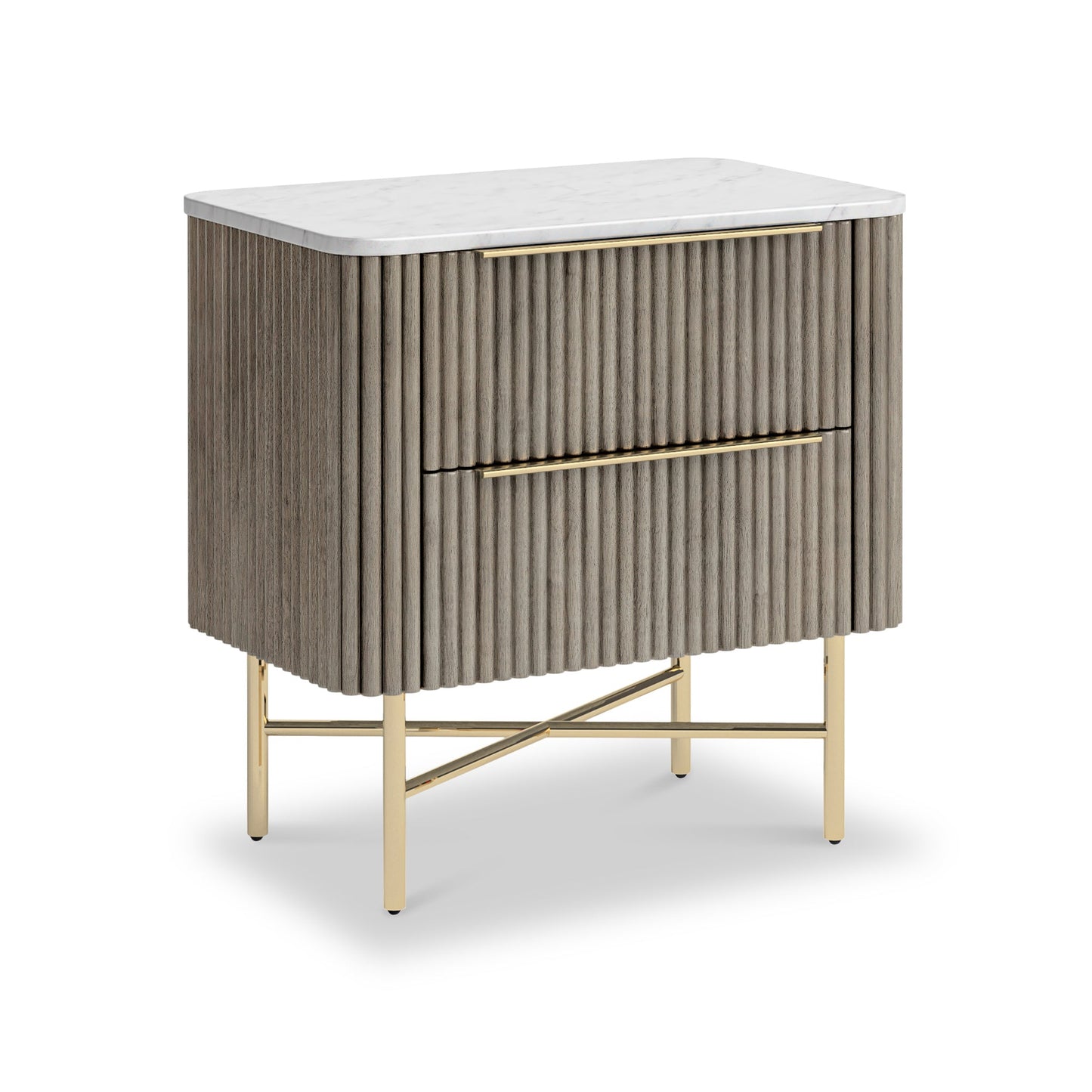 ROS-OUT-00509 Grade-C1 Roseland Furniture Amelie Grey Fluted 2 Drawer Bedside Table RRP £334.95