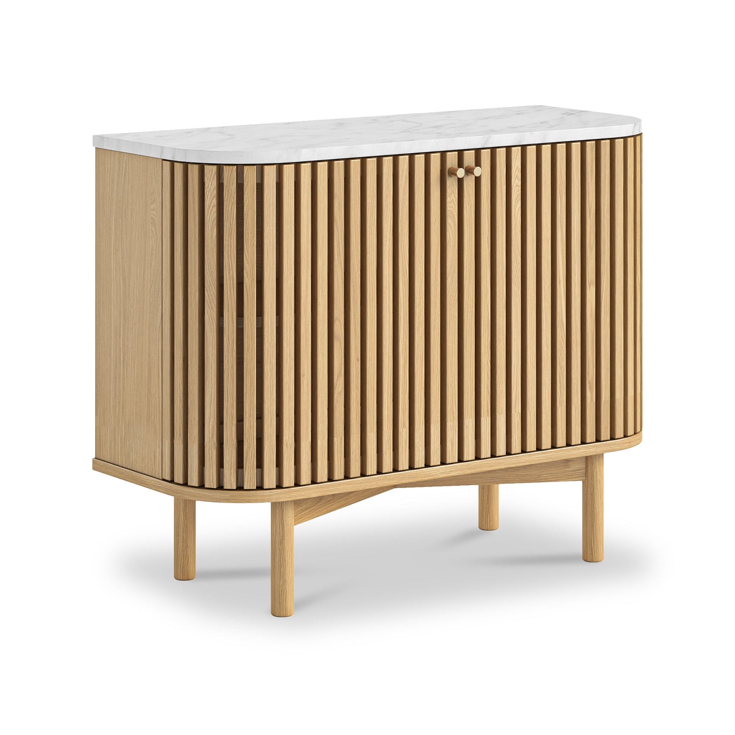 ROS-OUT-00425 Grade-C1 Roseland Furniture Shorwell Oak & Marble Slatted Small Sideboard RRP £399.95