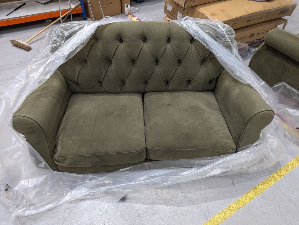 Lot of 2 x Dusk Hebden 2 Seater Sofa - Olive Green for Spares or Repair (ref DUS-APM-A-13197) Total RRP £1178