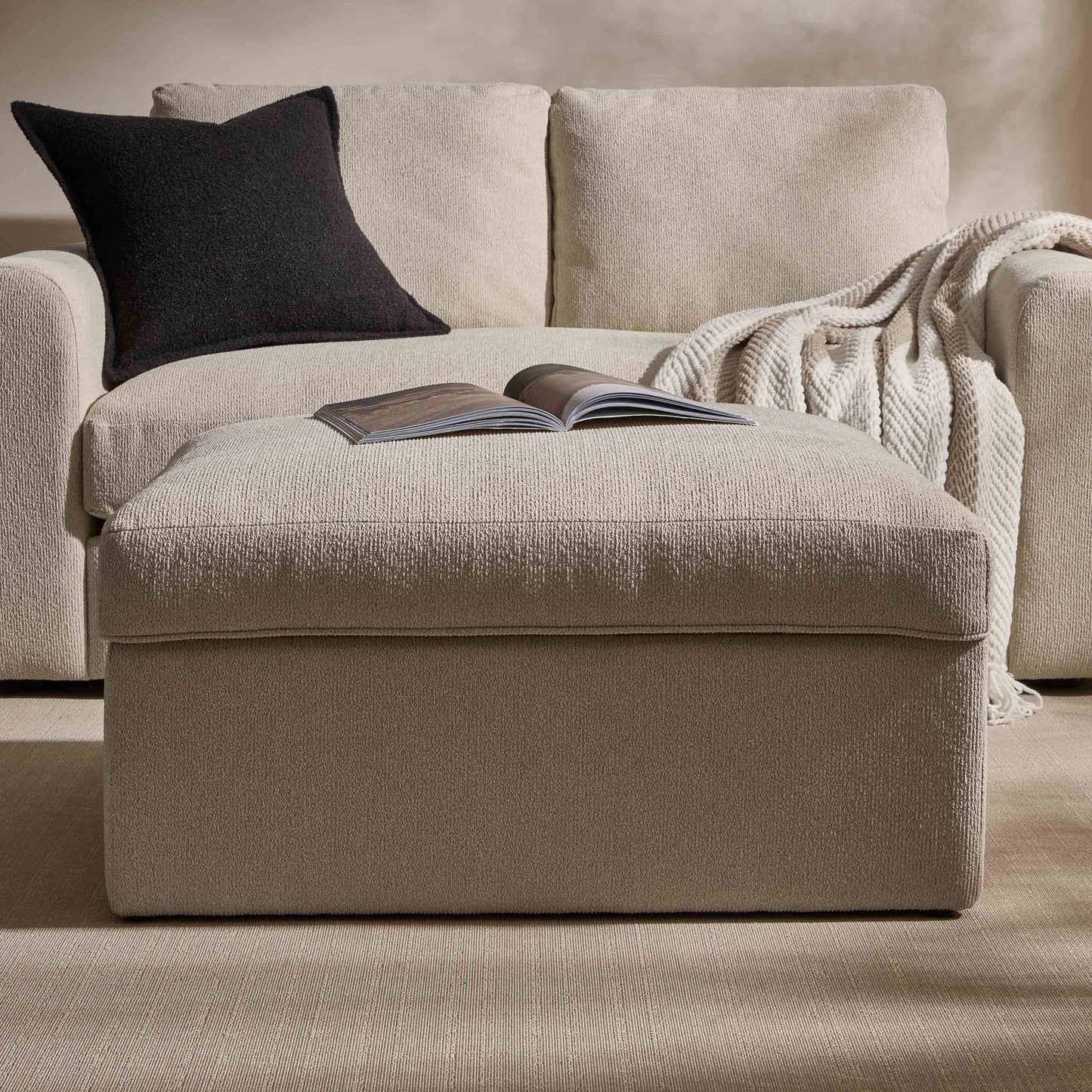 DUS-CC2-03935 Grade-B Dusk Antalya Storage Ottoman Pouffe - Sand Boucle RRP £199.00