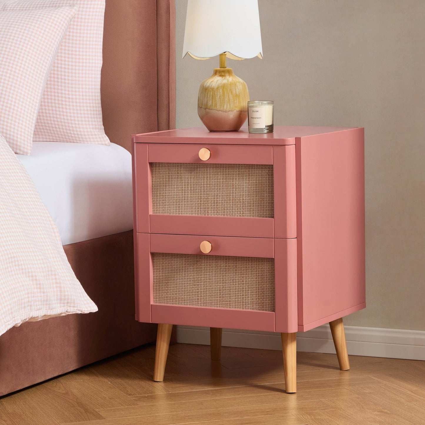 DUS-GOL-03590 Grade-B Dusk Aurelia 2 Drawer Bedside Table - Apricot RRP £130