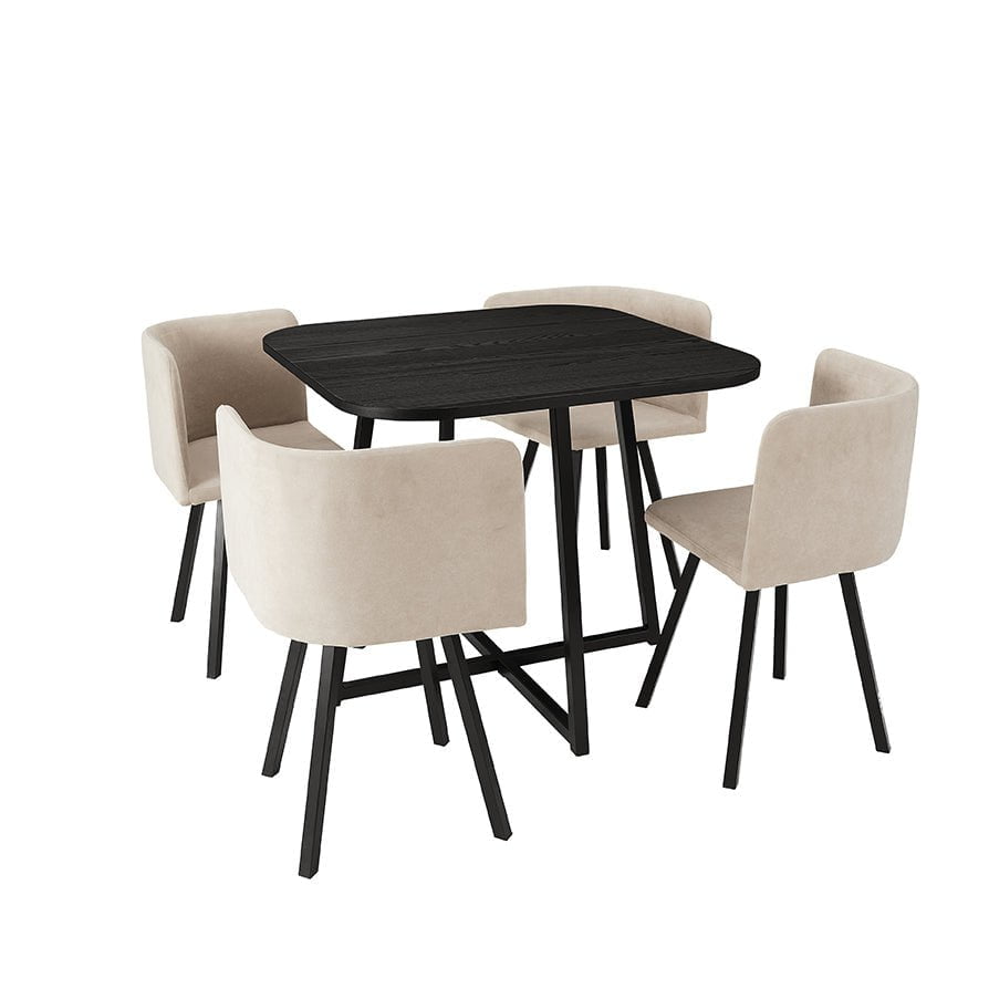 DUS-GOL-08153 Grade-BER Dusk Ava Space Saver 4 Seater Dining Table and Chairs - Black/Sand RRP £449