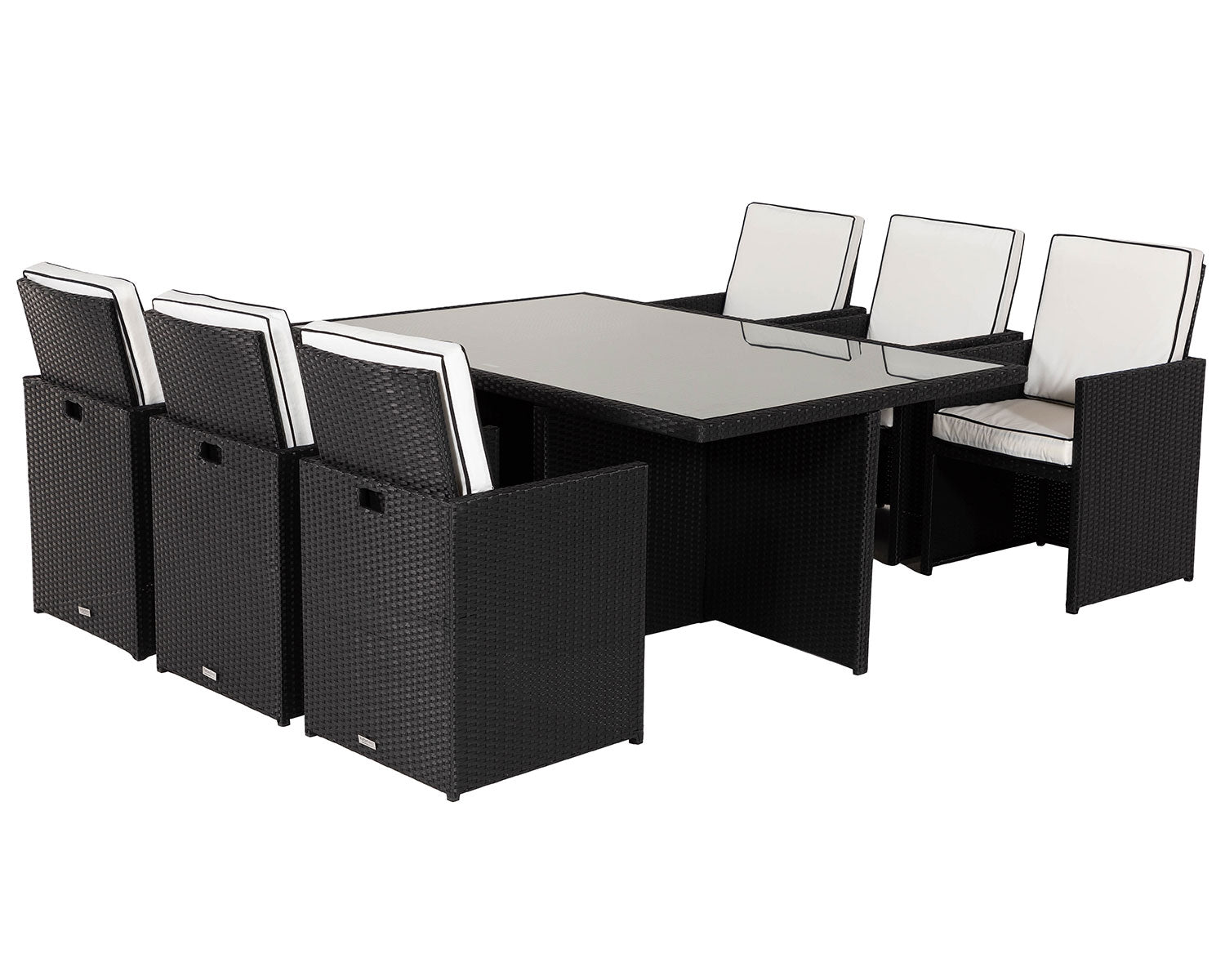 Grade-A Rattan Direct Barcelona 6 Seater Cube Set in Black and Vanilla RRP £1459