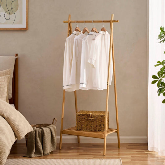 DUS-CC2-02893 Grade-B Dusk Becky Bamboo Clothes Rail - Light Wood RRP £25.00
