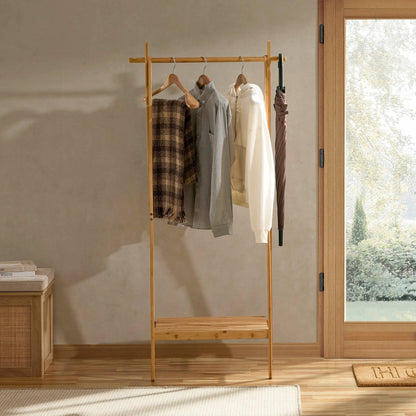 DUS-CC2-04977 Grade-B Dusk Becky Bamboo Clothes Rail - Light Wood RRP £25.00
