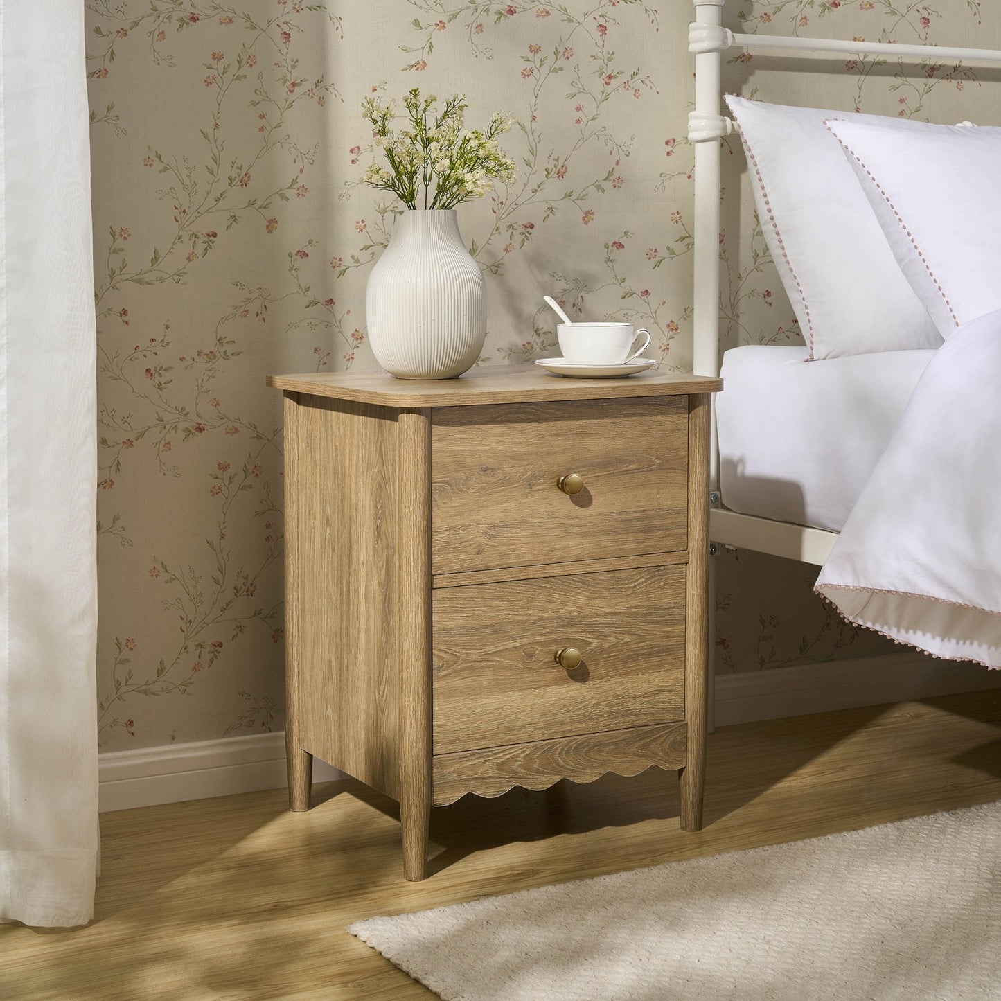 DUS-CC2-04248 Grade-B Dusk Set of 2 Betty 2 Drawer Bedside Table - Light Wood RRP £218.00