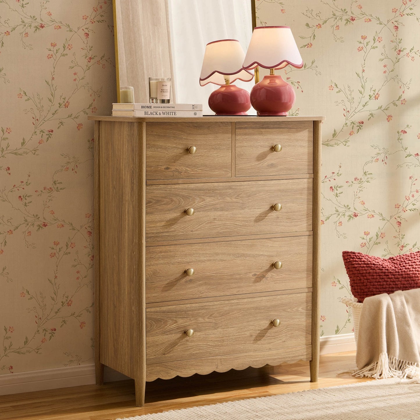 DUS-GOL-01899 Grade-B Dusk Betty 5 Drawer Chest - Light Wood RRP £189