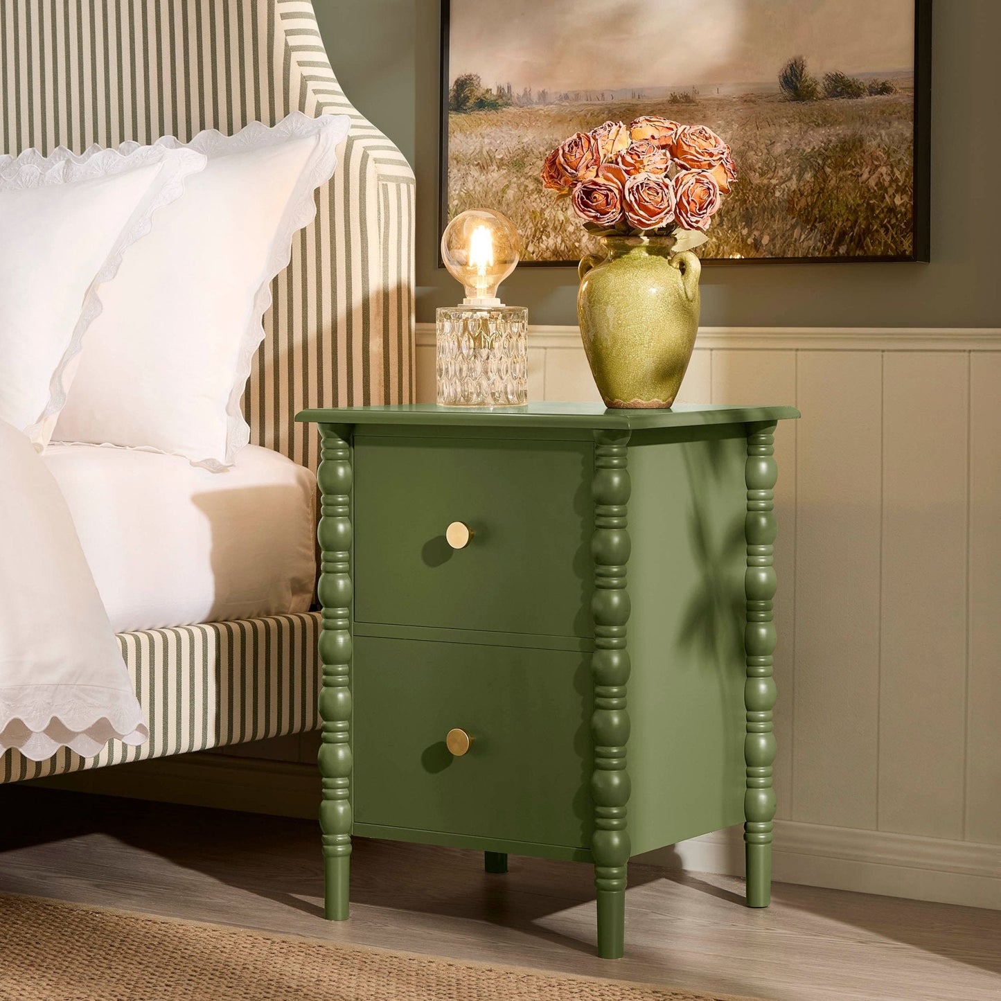 DUS-GOL-02846 Grade-B Dusk Bonnie 2 Drawer Bedside Table - Olive RRP £99