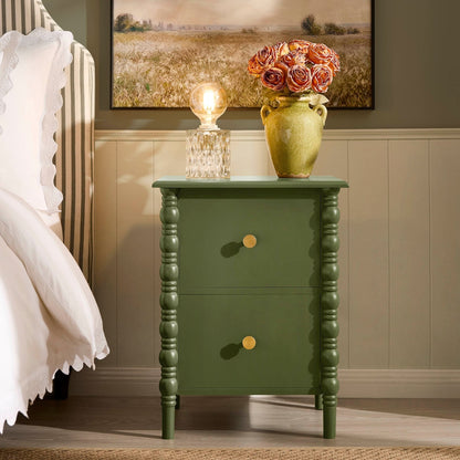 DUS-GOL-02846 Grade-B Dusk Bonnie 2 Drawer Bedside Table - Olive RRP £99